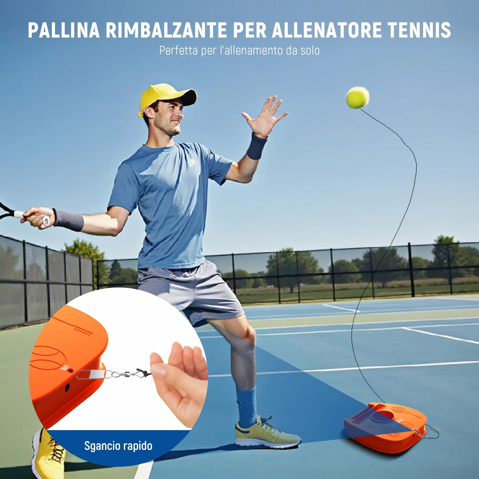 NEEWER Set di Palline da Tennis Portatili con Base in Ferro Antiscivolo, Supporto per Racchetta, 3 Palline con Corda Elastica, Rimbalzatore Allenamento Individuale per Adulti TB01Z