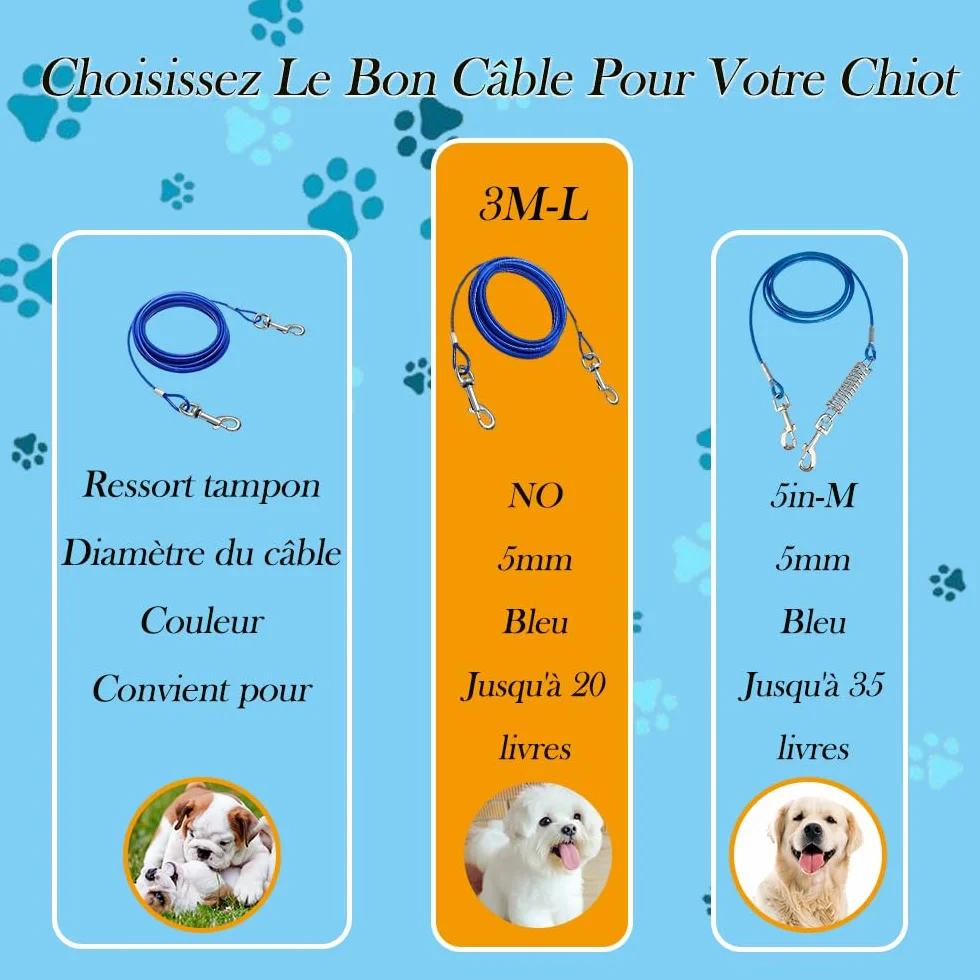 Cavo di fissaggio per cani 300 cm per cani forti | Cavo da corsa robusto per cani fino a 250 libbre | Linea di corsa per cani per esterni, cortile e campeggio