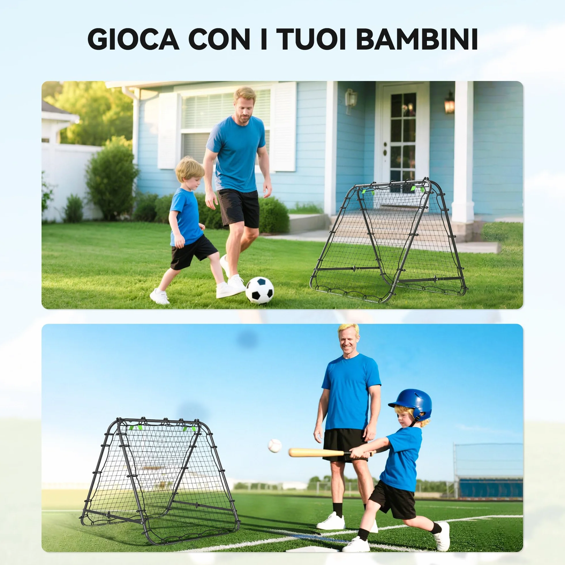 HOMCOM Rete di Rimbalzo per Calcio Pieghevole, Rete da Calcio Rimbalzante con Angolazione Regolabile in Acciaio, per Allenamento Baseball e Pallavolo, 100x95x90 cm