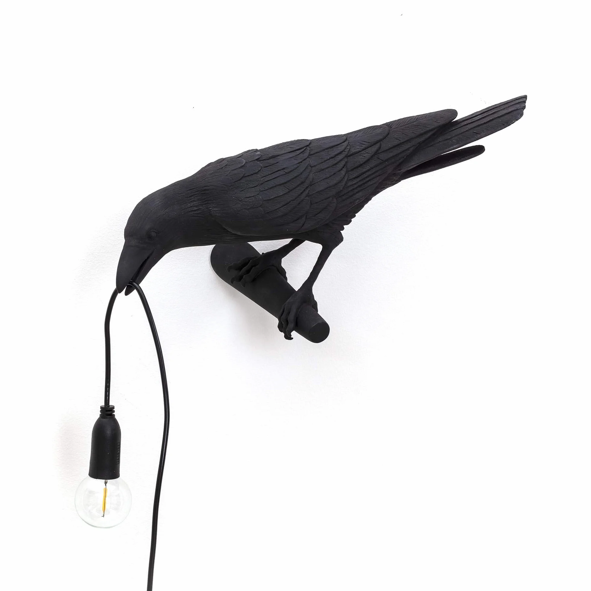 Seletti "Bird Lamp Black & White Waiting, Playing, Looking Lampada Uccello, Nero, Looking Left Outdoor