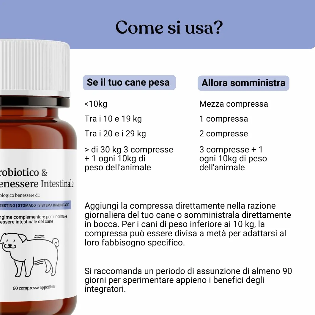 Bau Probiotici per Cani, Fermenti Lattici Cane, Supporto Gastrointestinale Cane, Probiotico Digestivo per Cani Prurito, Integratore Diarrea Cane con Ingredienti Naturali, Probiotico Cane -60cps