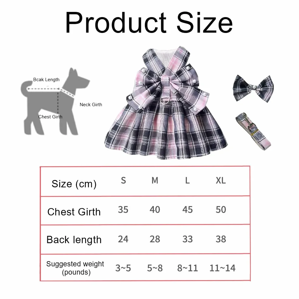 Vestiti per Cani Eleganti in Tartan Rosa e Nero con Fiocco Abiti per Cani Matrimonio Pet Clothes di Alta Qualità per Occasioni Speciali per Piccolo Medio Grande (L)
