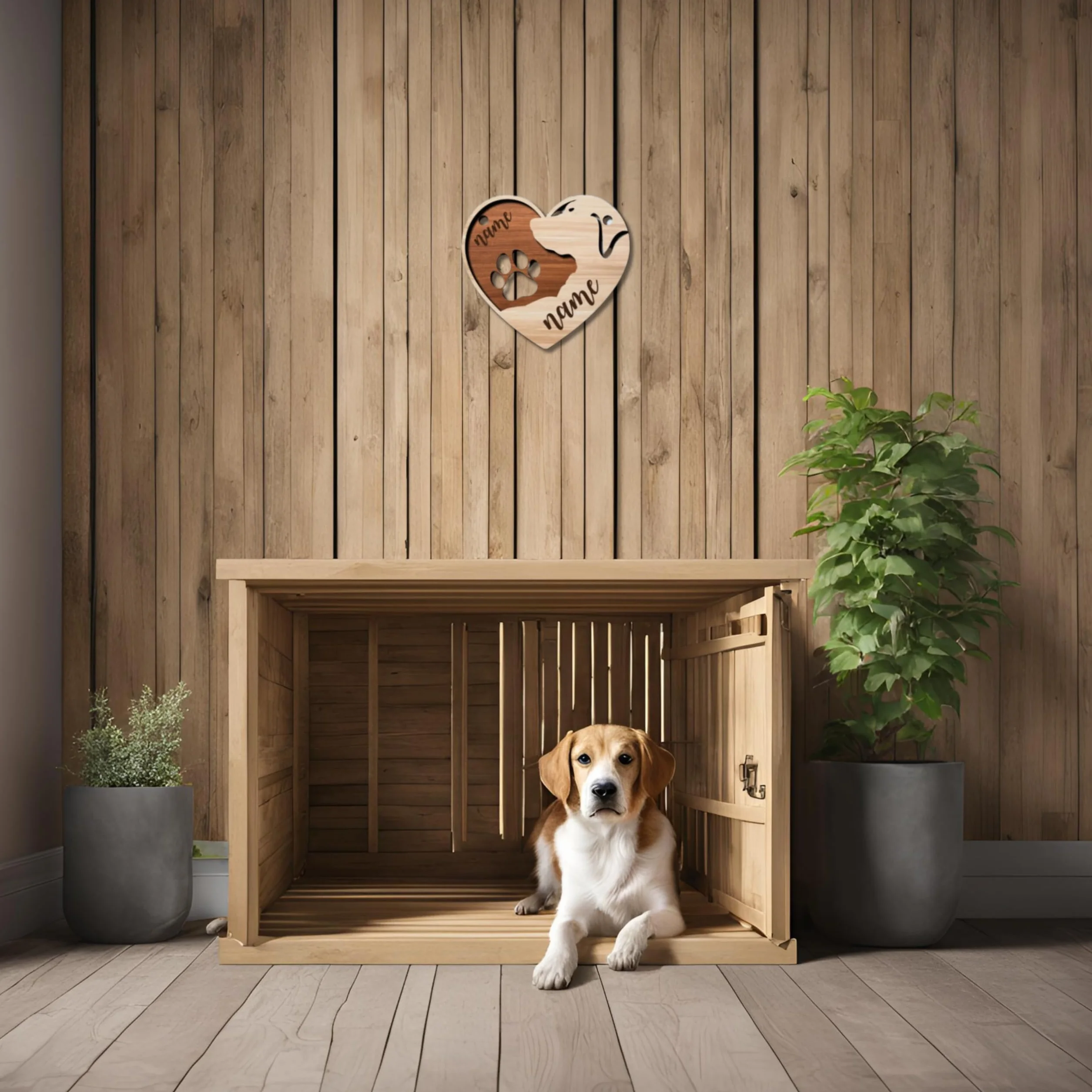 Porta guinzaglio in legno di pioppo o betulla 30x27 cm con incisione nome cane da parete