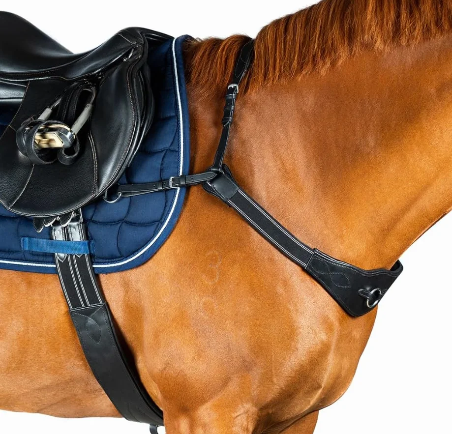 Pettorale elastico a 3 punti con imbottitura in gel, anelli martingala rimovibili, pelle marrone (nero, pony)