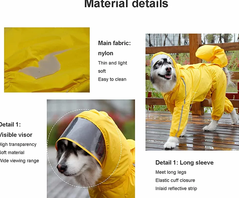 Siqi Pet Supplies Protezione Completa della Pancia a Quattro Zampe Copertura Impermeabile per Cani di Grossa Taglia Coda Impermeabile Poncho per Cani di Taglia Media e Grande-Yellow Bitch||11XL