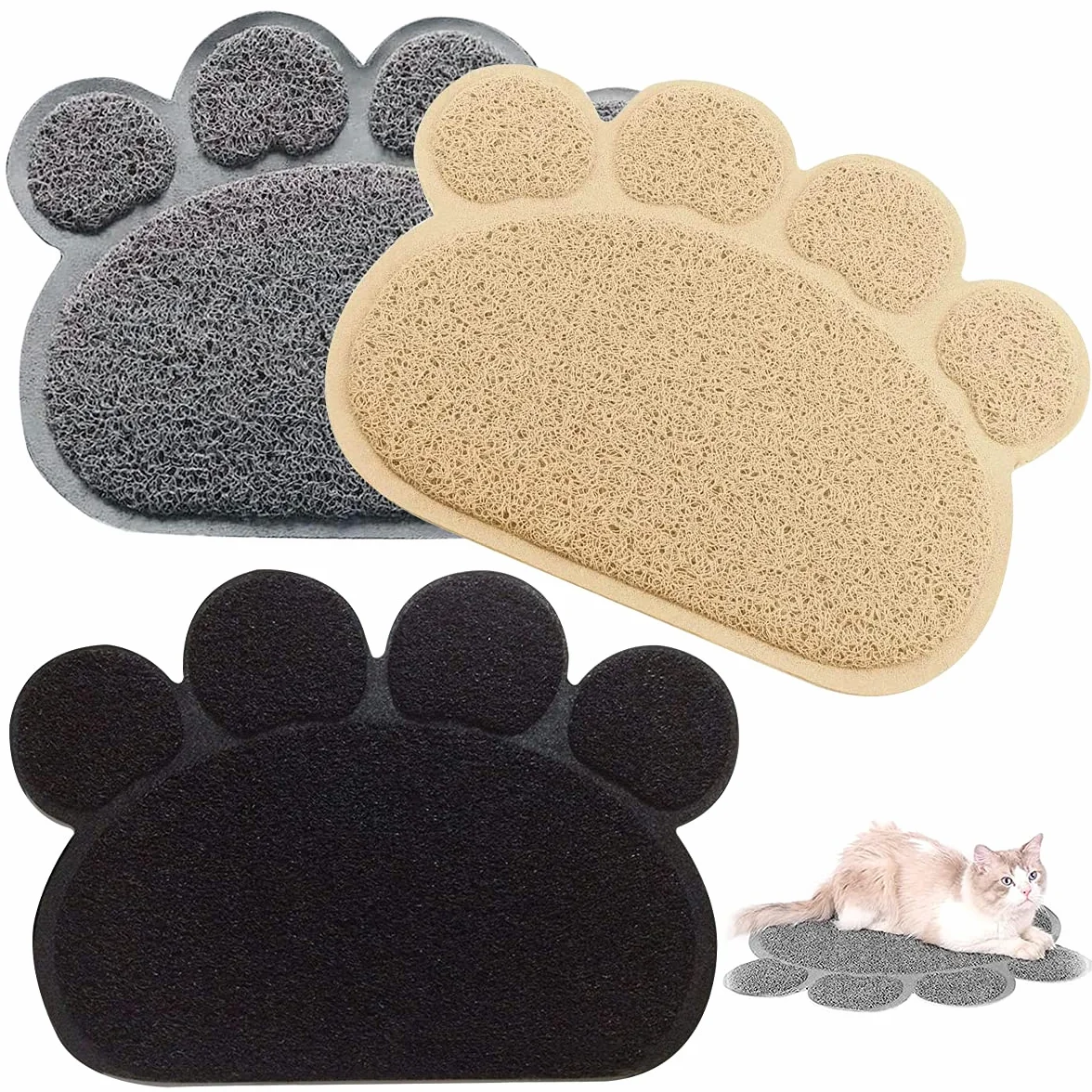 3 Pezzi PVC Tappetino Lettiera Gatto Antiscivolo Ciotole Gatto Animale Domestico Alimentatore Tappetino per Ciotola Tovaglietta a Forma di Zampa Cani e Gatti