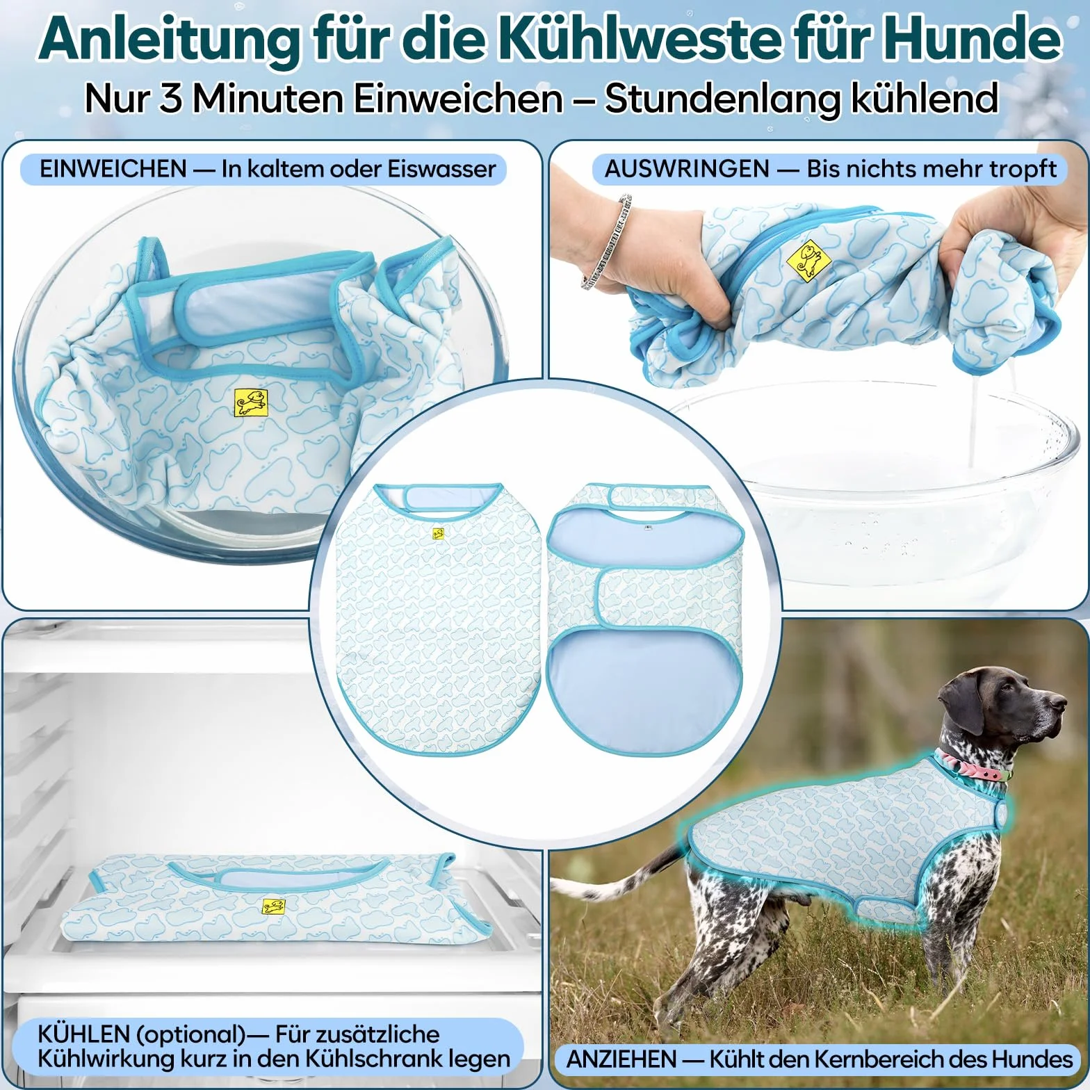 Gilet rinfrescante per cani – Protezione UV, regolabile, reversibile, raffreddamento evaporativo