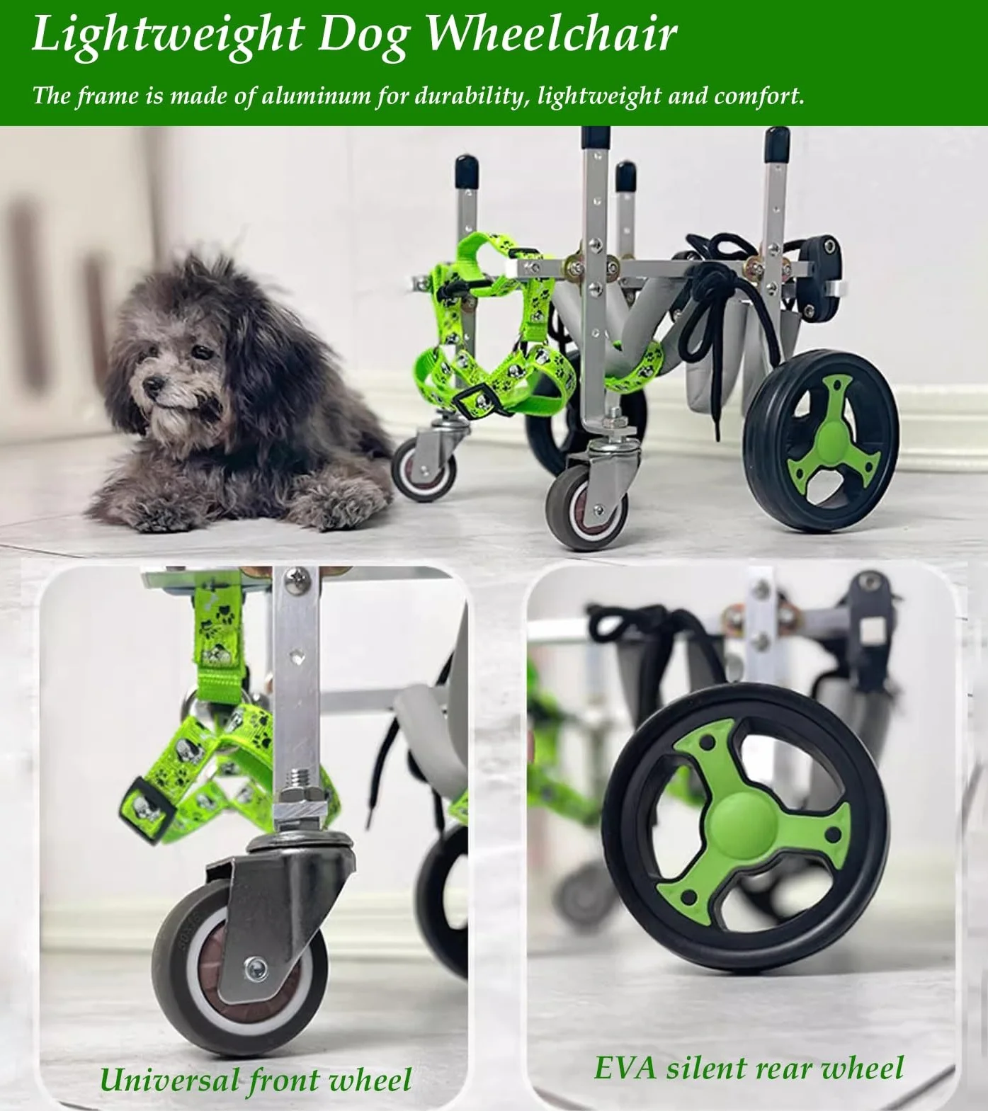Carrello Cani Disabili Sedia a Rotelle Regolabile per Cani per Zampe Anteriori/Posteriori, Carrello per Animali Domestici in Alluminio con 4 Ruote Leggero, Assistente per Passeggiate con I Cani(XS)