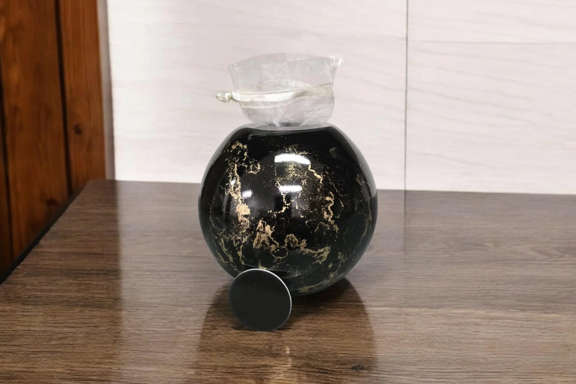 Urna per ceneri in vetro con portacandela - urna elegante per cane e gatto - 500 ml - nero oro
