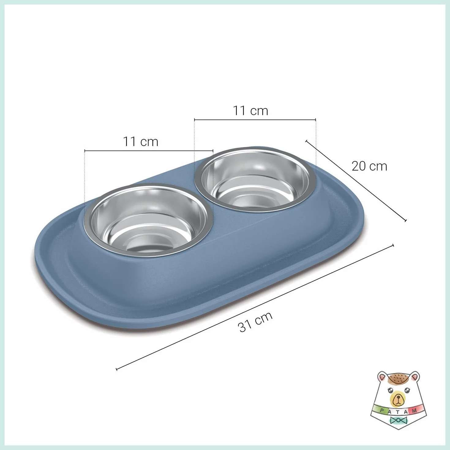 PATAM ciotola doppia per gatti in acciaio inossidabile con tappetino morbido antiscivolo, antiribaltamento Made in Italy - Jerry Blu