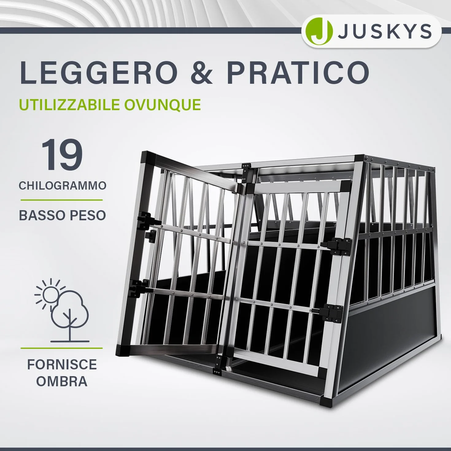 Juskys Box per trasporto cani in alluminio XL, 96x90x71 cm - Gabbia auto robusta e facile da pulire, con porta a griglia e serratura