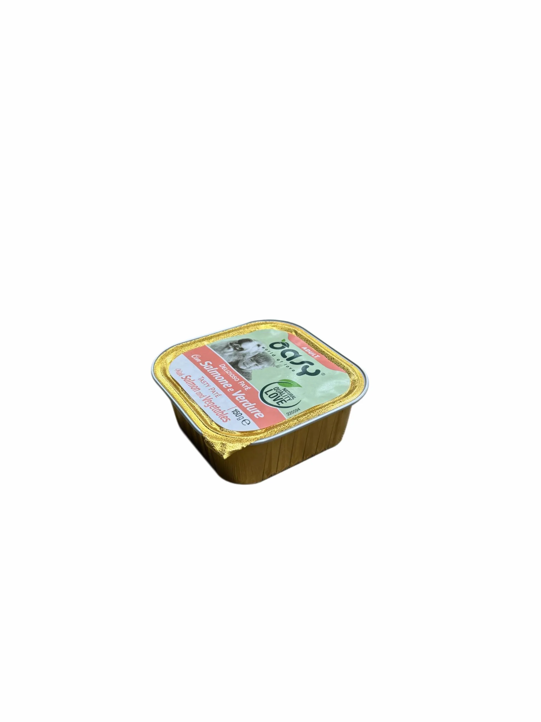 Oasy delizioso patè per cani adulti di tutte le taglie, gusto SALMONE e VERDURE | 11 vaschette da 150 grammi l'una.