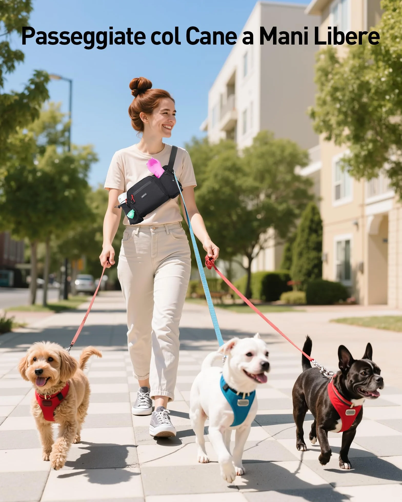 AGPTEK Marsupio per Cani con Borsa Snack Rimovibile, Impermeabile, Alta capacità, Portaborraccia, Dispenser Sacchetti Igienici, per Addestramento e Passeggiate, Nero