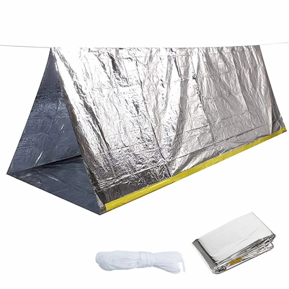 Emergency - Tenda di emergenza con corda ultraleggera, tenda di emergenza, impermeabile, per 2 persone, in Mylar Thermal Shelter per escursioni