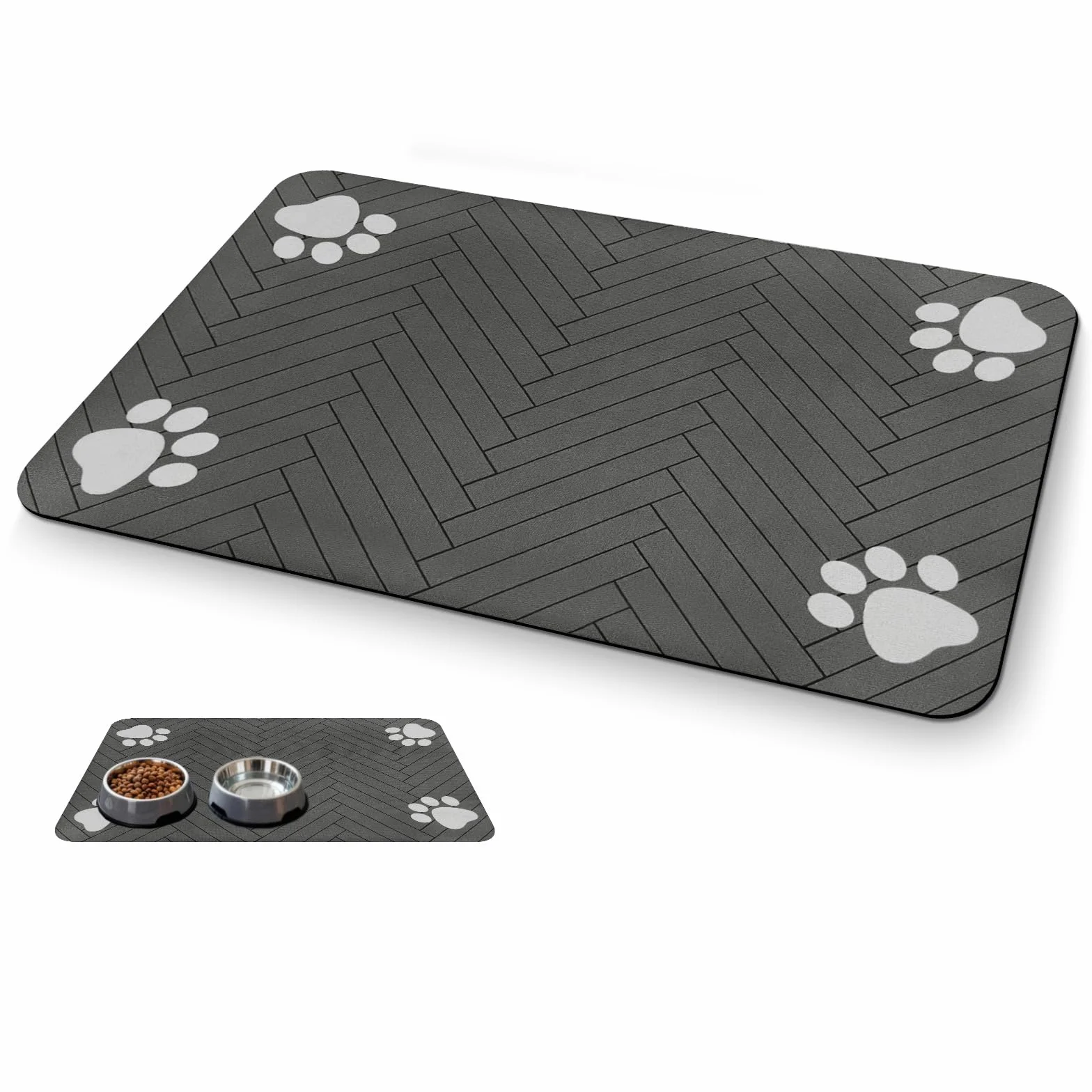 Tappetino Assorbente per Cani e Gatti, Tappetini di Alimentazione, Antiscivolo e Lavabile, Asciugatura Rapida in Diatomea, Tovaglietta per Ciotole di Animali Domestici, Grigio Scuro, 30 x 50 cm