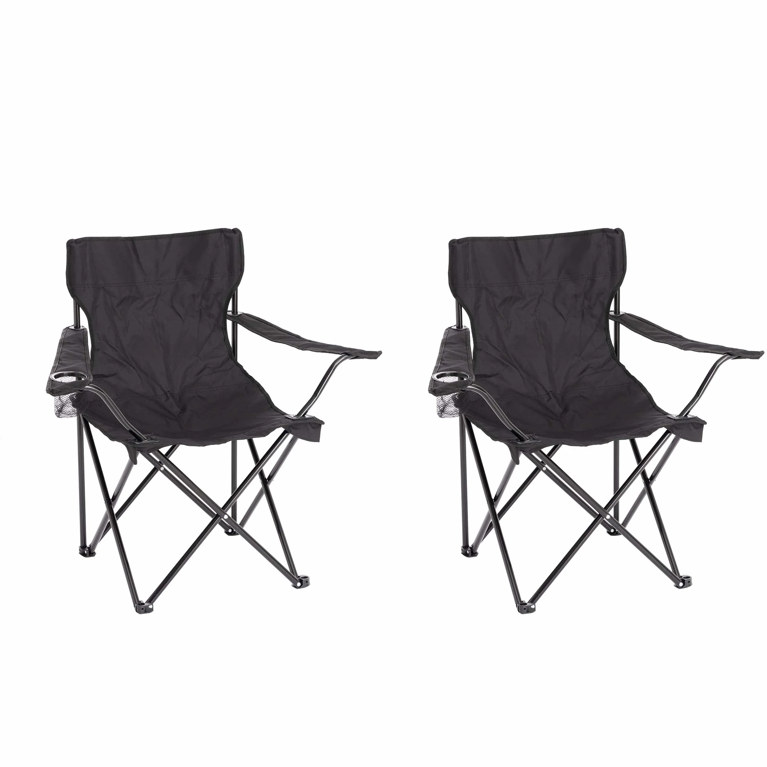 Baroni Home Sedia Campeggio Pieghevole da Esterno Giardino, Poltrona Campeggio Impermeabile, Sedia Camping Portatile, Seduta da Spiaggia e Pesca con Porta bibite 50x50x80 cm, Set 2 Nero