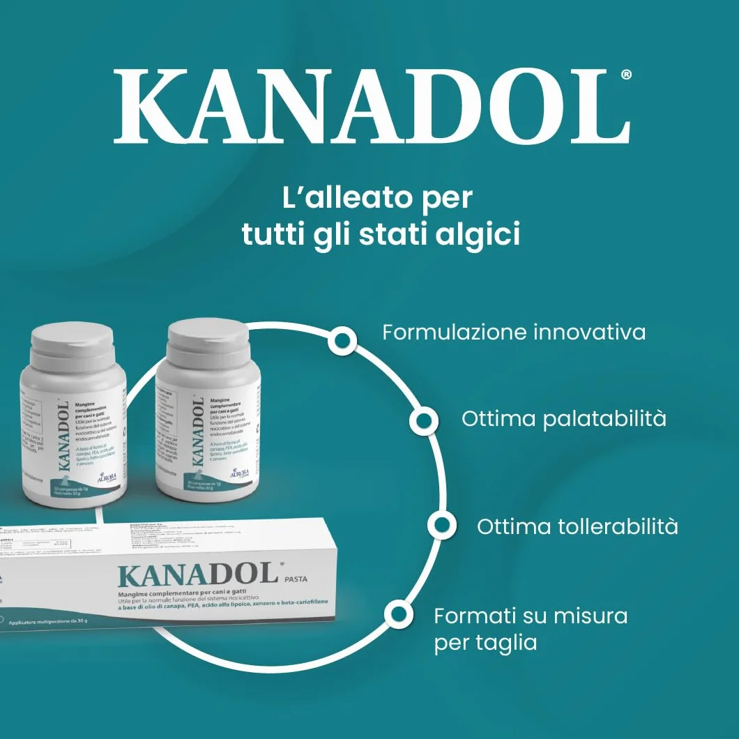 Aurora Biofarma Kanadol 50 Compresse - Mangime complementare per sistema nocicettivo ed endocannabinoide per Cani e Gatti