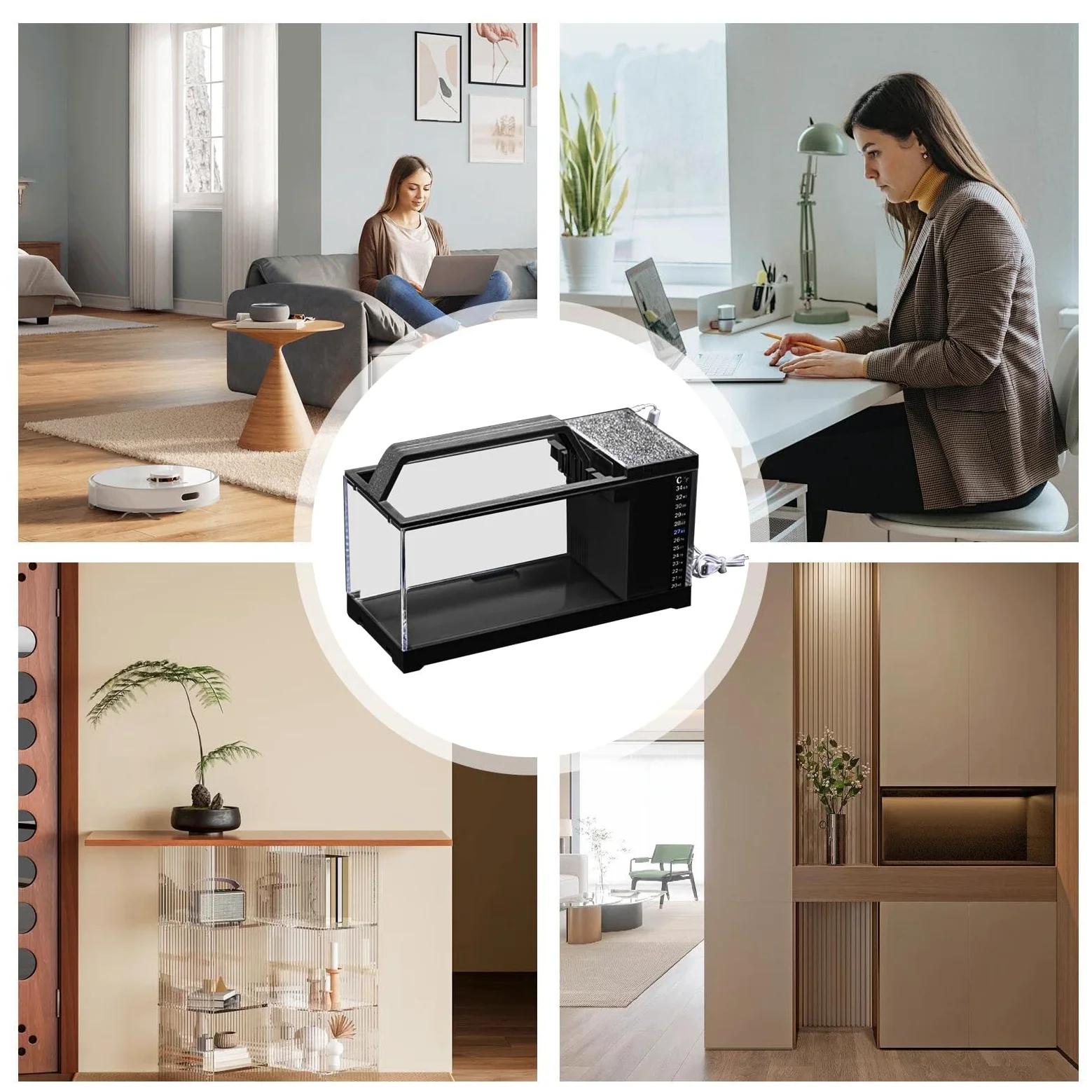 Desktop Aquarium Set - Mini serbatoio di pesce, di filtro per l'acqua avanzato | Acquario illuminato a LED, decorazione acquatica elegante compatta con operazioni silenziose per soggiorno
