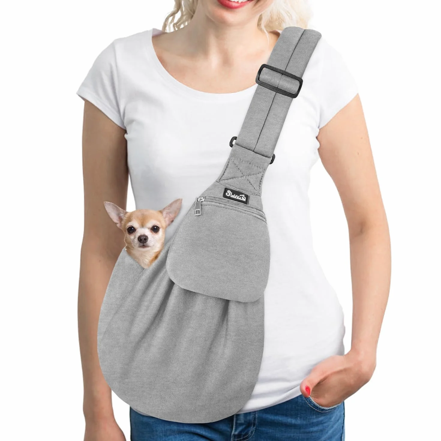 SlowTon Borsa da Viaggio per Cani Trasportino da Passeggio, Marsupio per Animali Domestici con Tracolla Imbottita Regolabile con Tasca Frontale per Il Trasporto di Cuccioli da Viaggio All'aperto
