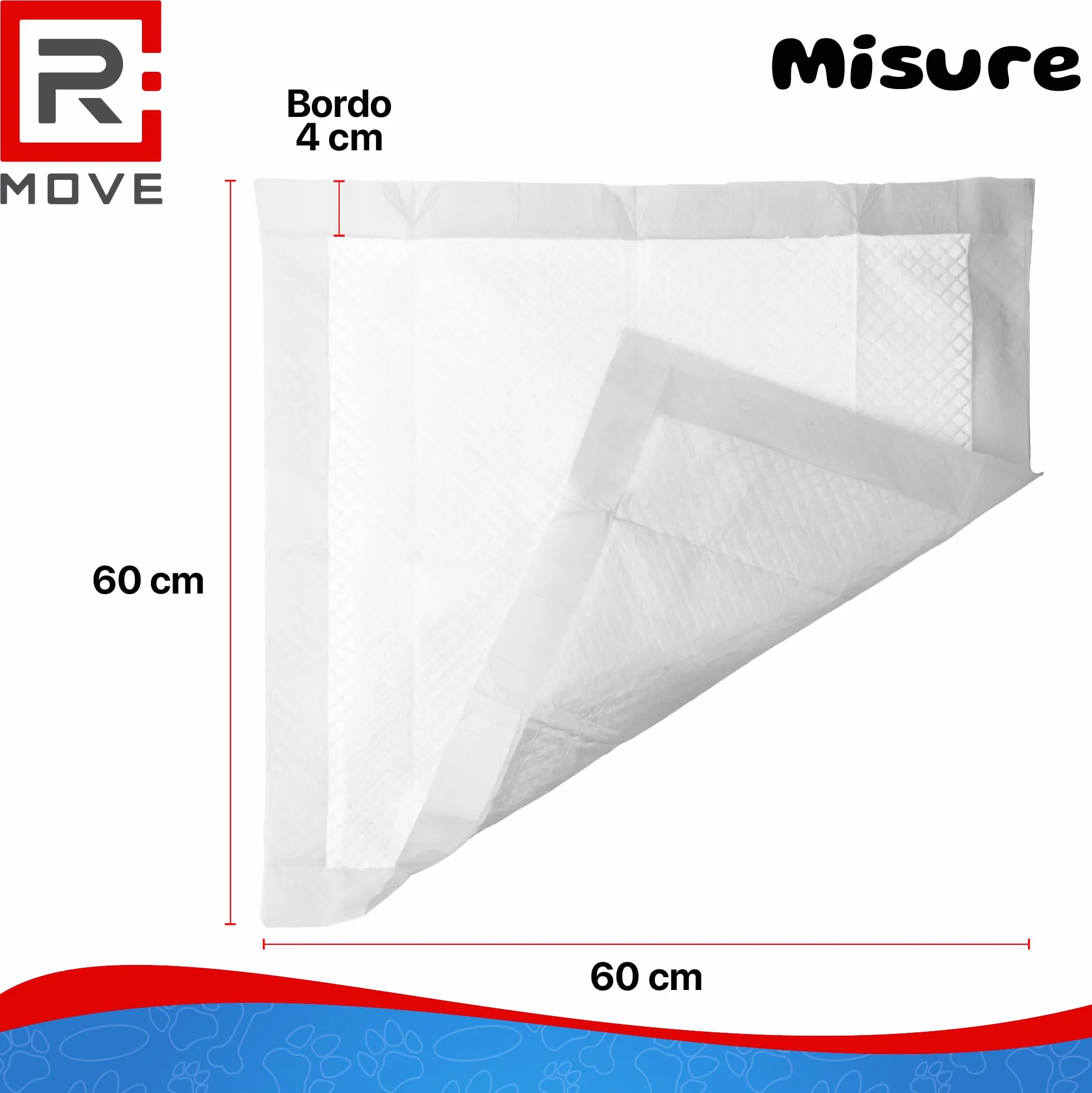 R MOVE 100 Traversine Cani 60x60 con Adesivi - Tappetini Igienici Assorbenti per Cani, Traverse Cane EXTRA Assorbenti