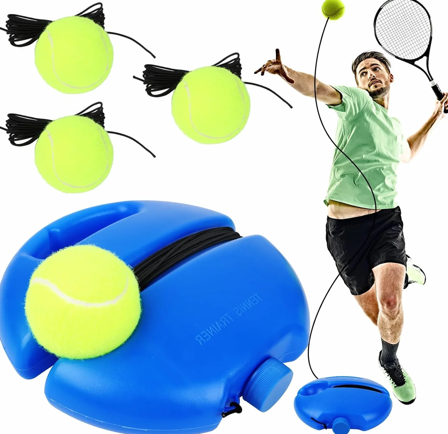Byffoer Tennis Trainer Set da Tennis con 2 Palline di Rimbalzo Elastico per Allenamento Adulti Bambini Giocatori