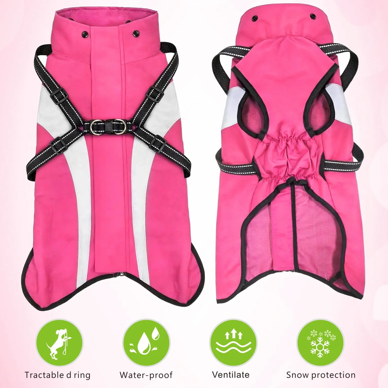 Impermeabile per Cani Cappotto Ombrello Pioggia Cane Piccoli Medi Grandi Cuccioli S-XXL Rosa XL