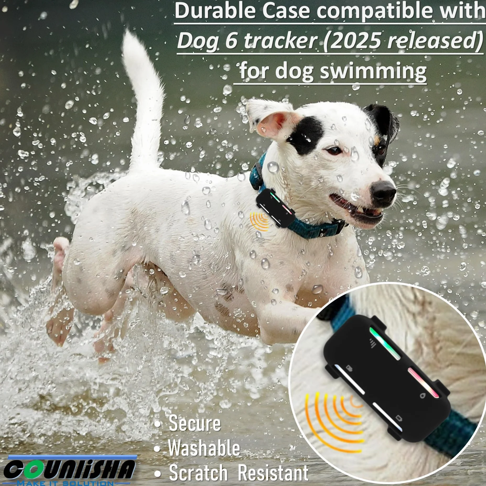 Supporto in silicone compatibile con Tractive GPS Tracker (versione 2025) per collare Dog6 Tag, copertura in gomma resistente, custodia sicura con cinturino (2 pacchetti, nero)