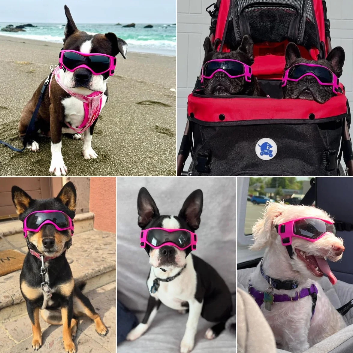 Occhiali da Sole per Cani Occhiali Protettivi per Cani Occhiali da Sole Anti-UV Protezione per gli Occhi per Cani Piccoli/Medi - Rosa