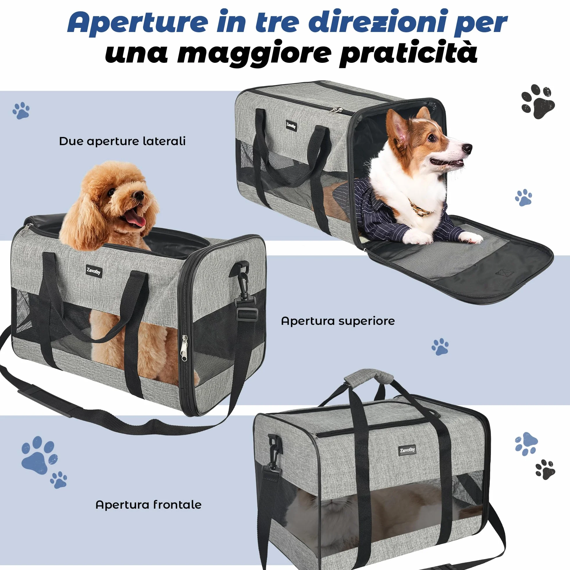 Zavothy Borsa per Trasporto Gatto Cane Traspirante Pieghevole Custodia Tracolla Regolabile Materasso Rimovibile L Beige