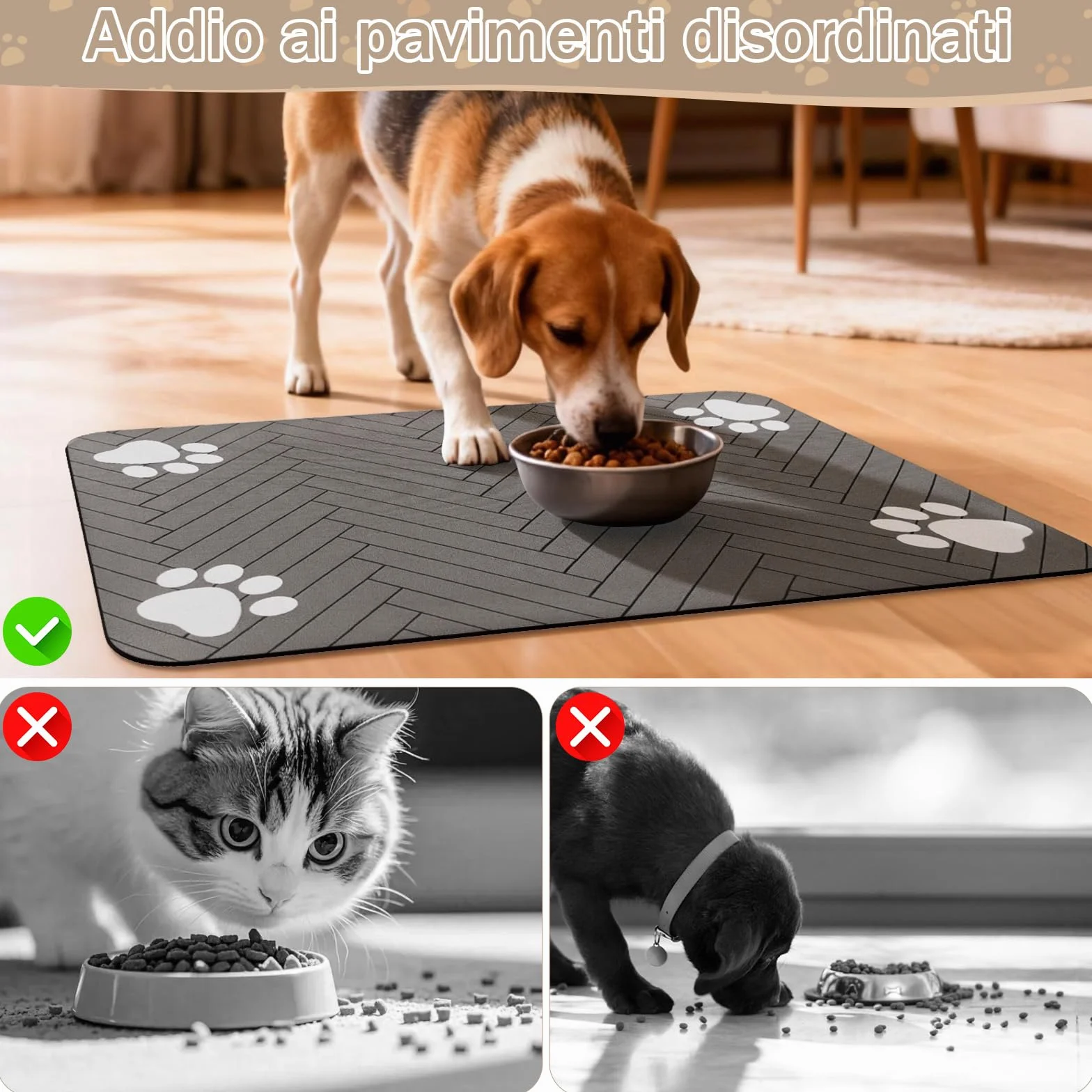 Tappetino Assorbente per Cani e Gatti, Tappetini di Alimentazione, Antiscivolo e Lavabile, Asciugatura Rapida in Diatomea, Tovaglietta per Ciotole di Animali Domestici, Grigio Scuro, 30 x 50 cm