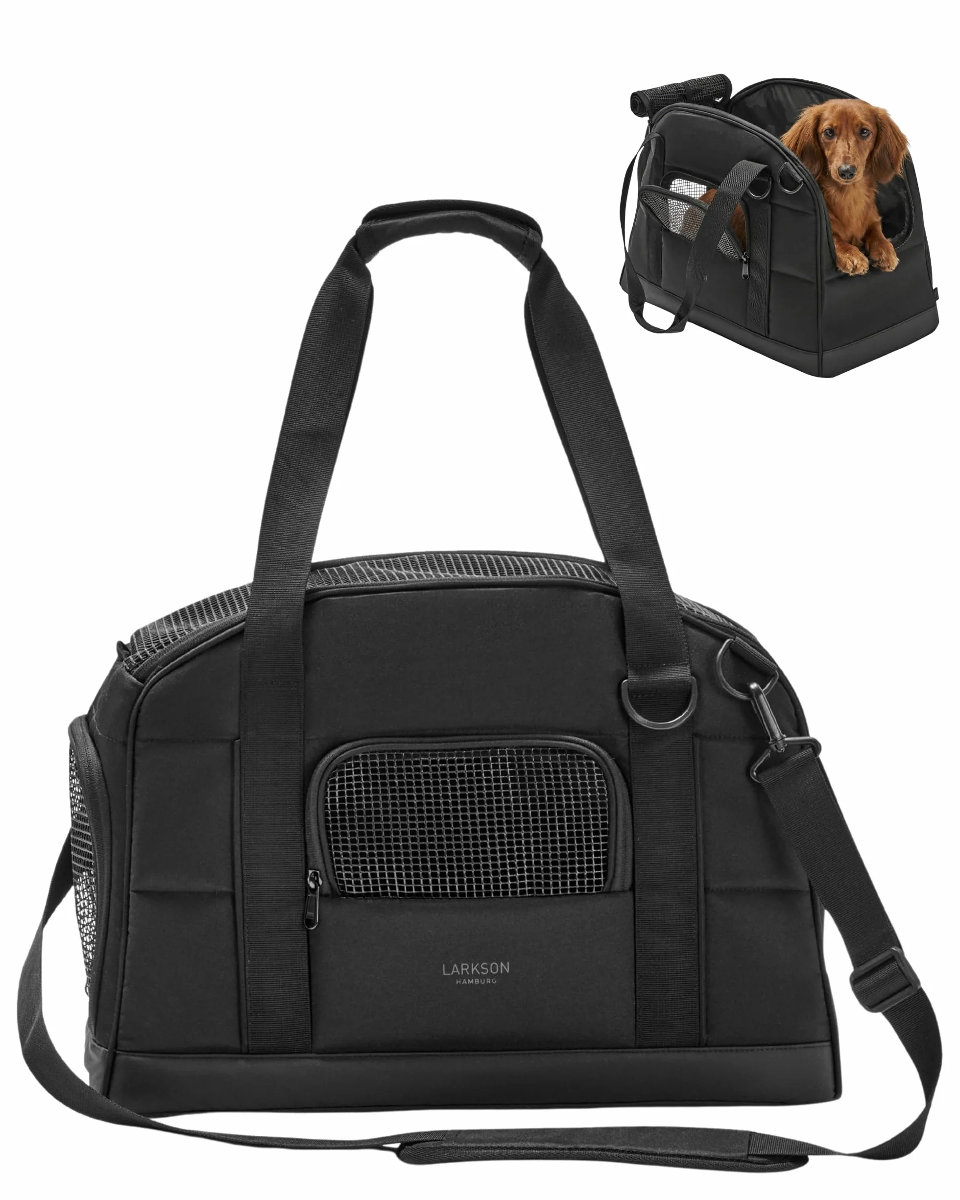 Larkson Trasportino per Cani di Piccola Taglia fino a 12 kg Nero - Tjark - Borsa da Trasporto per Cani e Gatti da Viaggio in Aereo - Conforme alle Specifiche di molte Compagnie Aeree