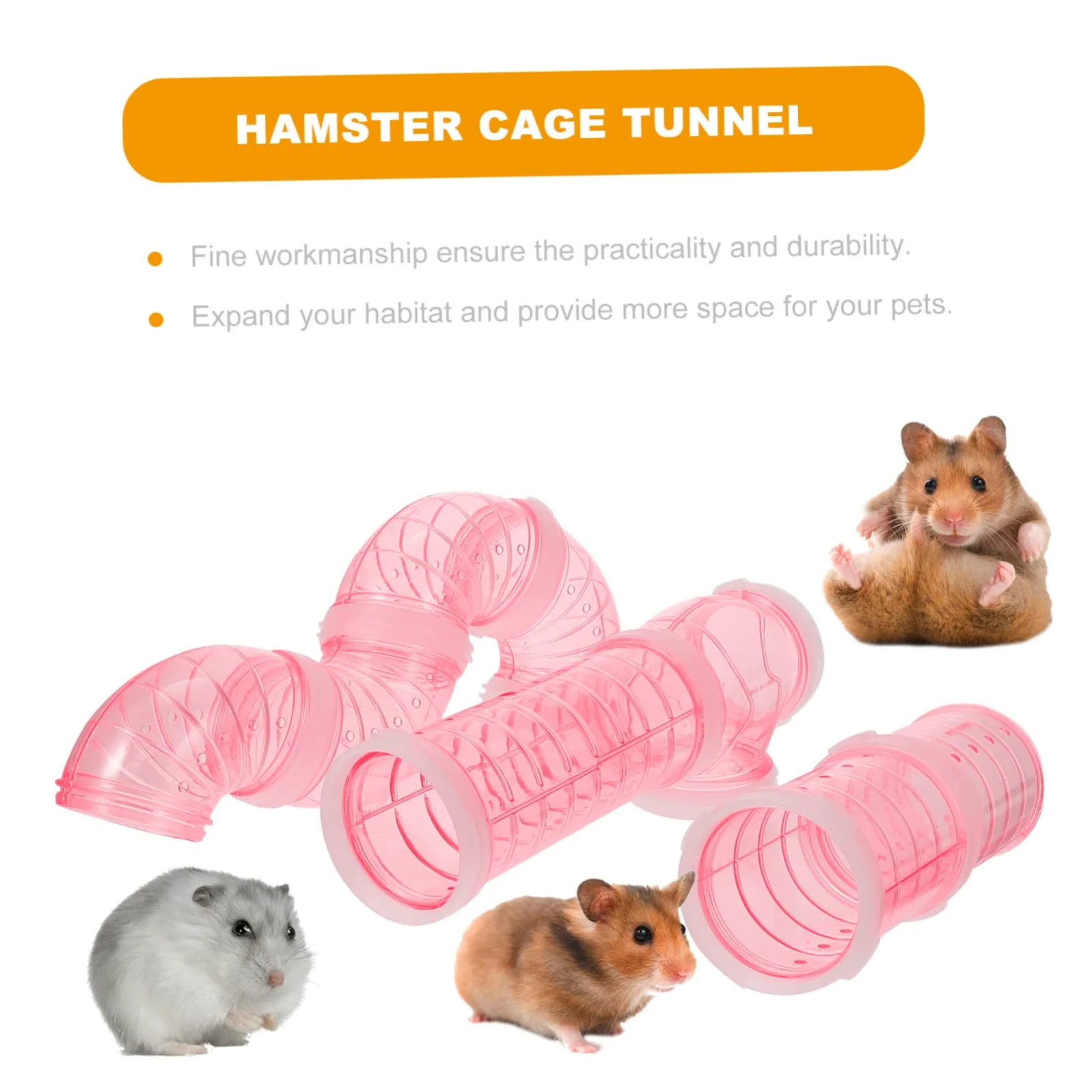 Tunnel per Criceti in Plastica Rosa, Moduli Labirinto Fai-da-te Resistenti e Collegabili per Animali Domestici, Gioco per Gabbie e Recinti
