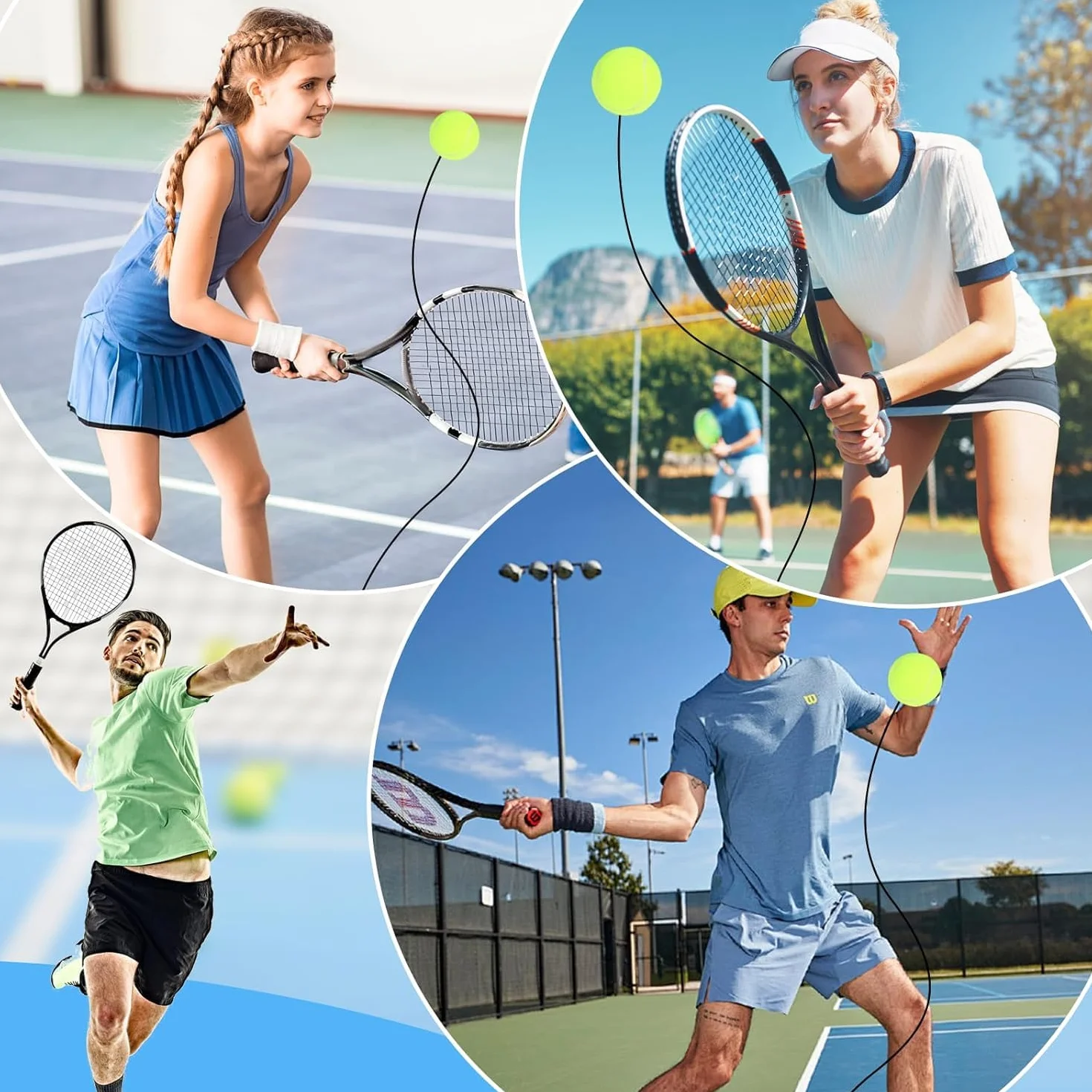 Byffoer Tennis Trainer Set da Tennis con 2 Palline di Rimbalzo Elastico per Allenamento Adulti Bambini Giocatori