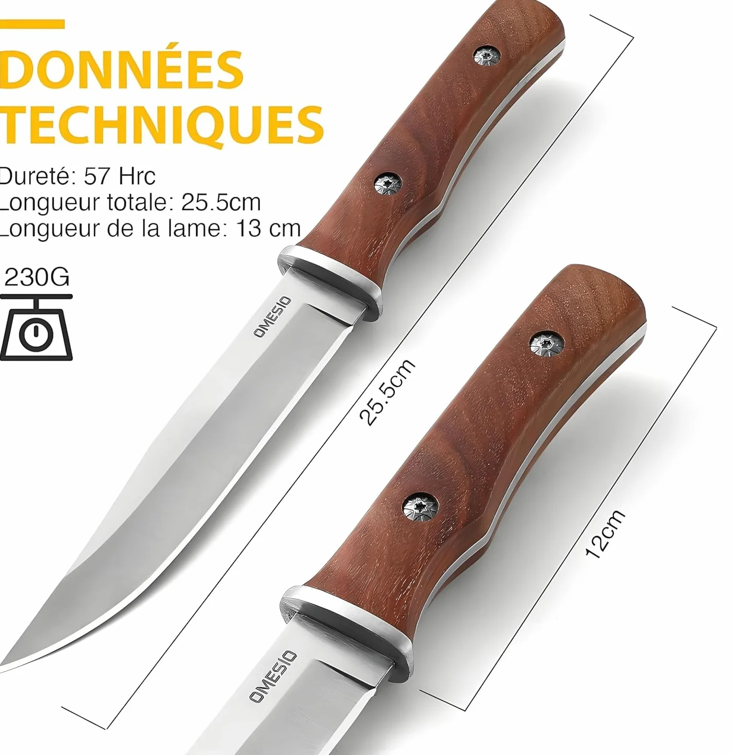 Omesio Coltello Da Sopravvivenza Outdoor Coltello Da Caccia Coltello Outdoor con Fodero in Pelle Coltello Da Giungla con Lama Affilata Robusto Per La Sopravvivenza e Il Campeggio Manico in Legno