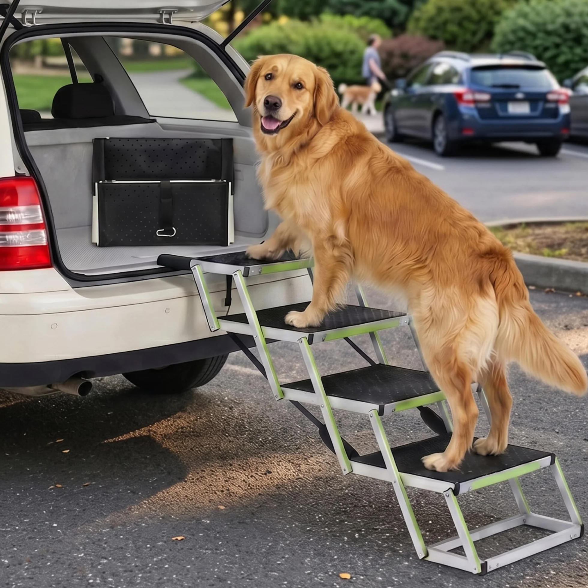 PRIORPET Rampa per Cani Pieghevole 4 Gradini Antiscivolo Riflettente 77 kg
