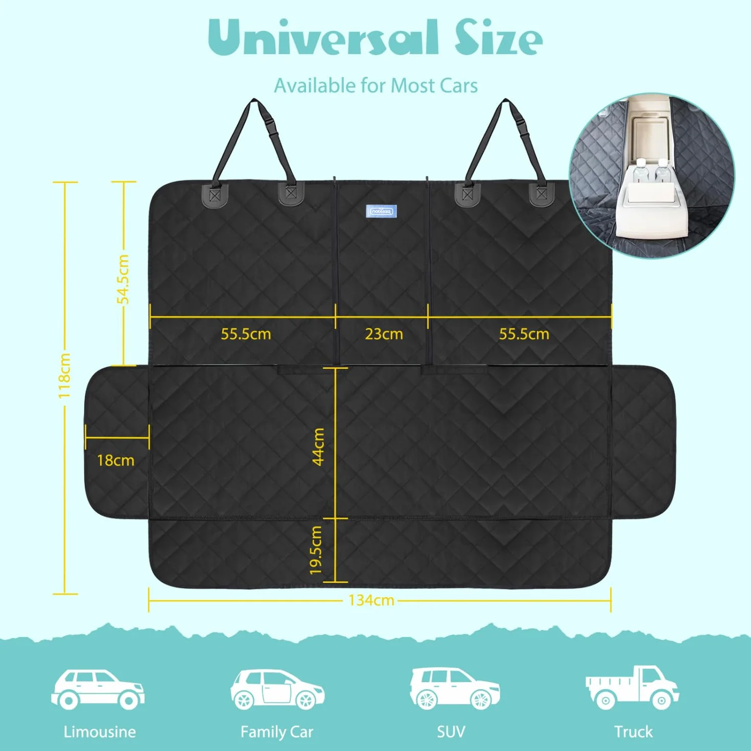 Nobleza Telo Auto per Cani, Coprisedile Auto per Cani Compatibile con Braccioli, Telo Macchina per Cani Impermeabile Antigraffiato e Antiscivolo, 137×121CM Coprisedile Posteriore Auto Universale