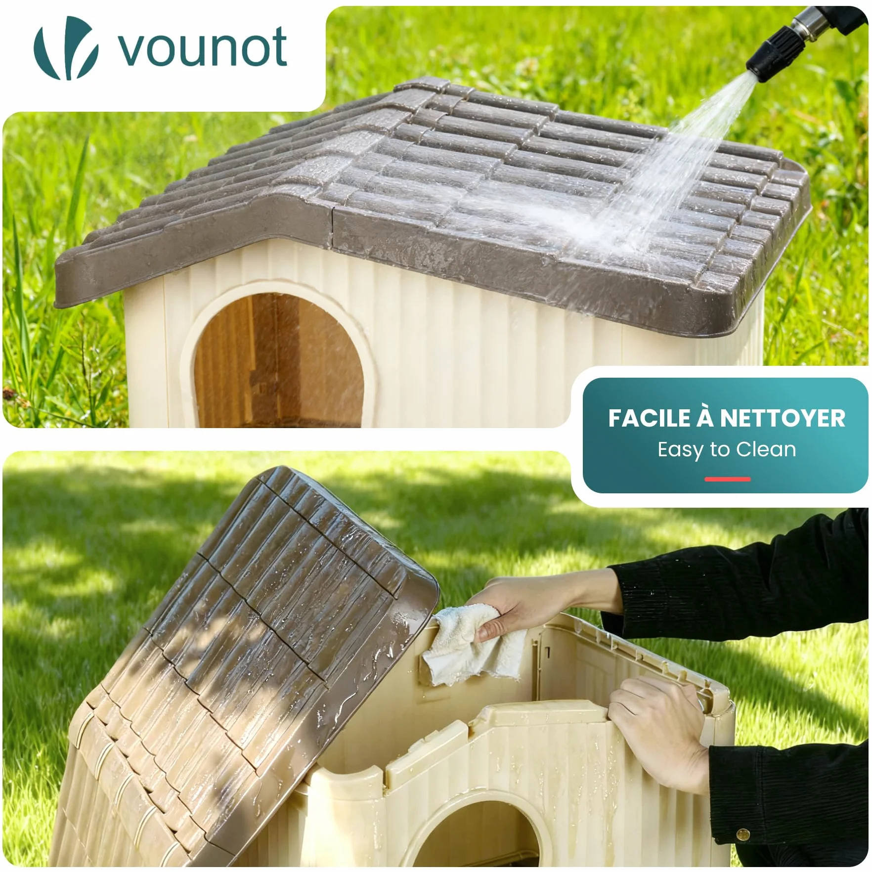VOUNOT Cuccia per Gatti e Cani Impermeabile con Tetto Inclinato 60x51x41 cm Beige