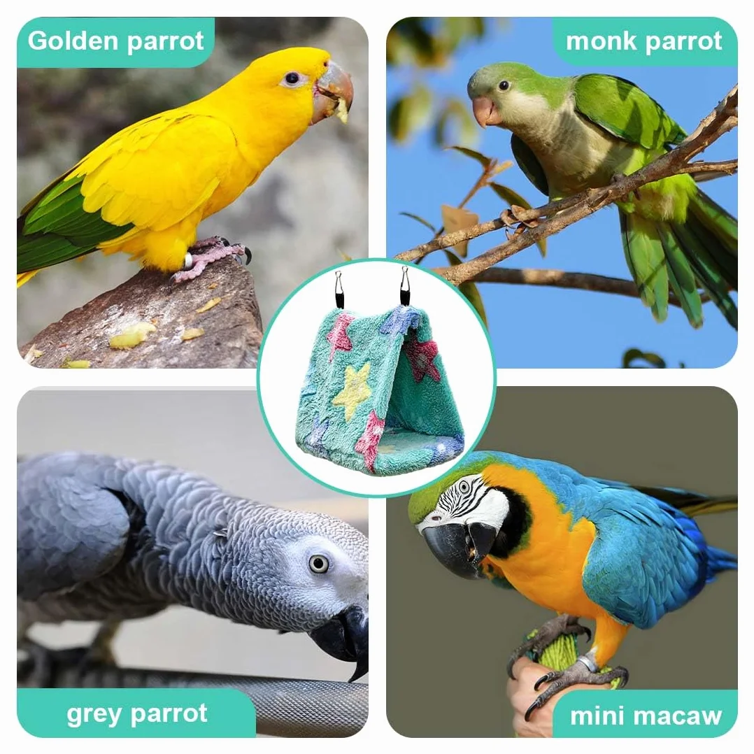 Nido per Pappagalli Gabbia Nidi Invernali Amaca Morbida Lettino Caldo Uccelli Triangolo Sospesa Giocattolo Verde