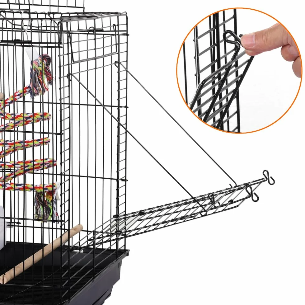 Yaheetech Gabbia per Uccelli Pappagalli Inseparabili Voliera in Metallo con Tetto Apribile Posatoio in Legno e Giocattolo 40 x 40 x 58 cm Nero