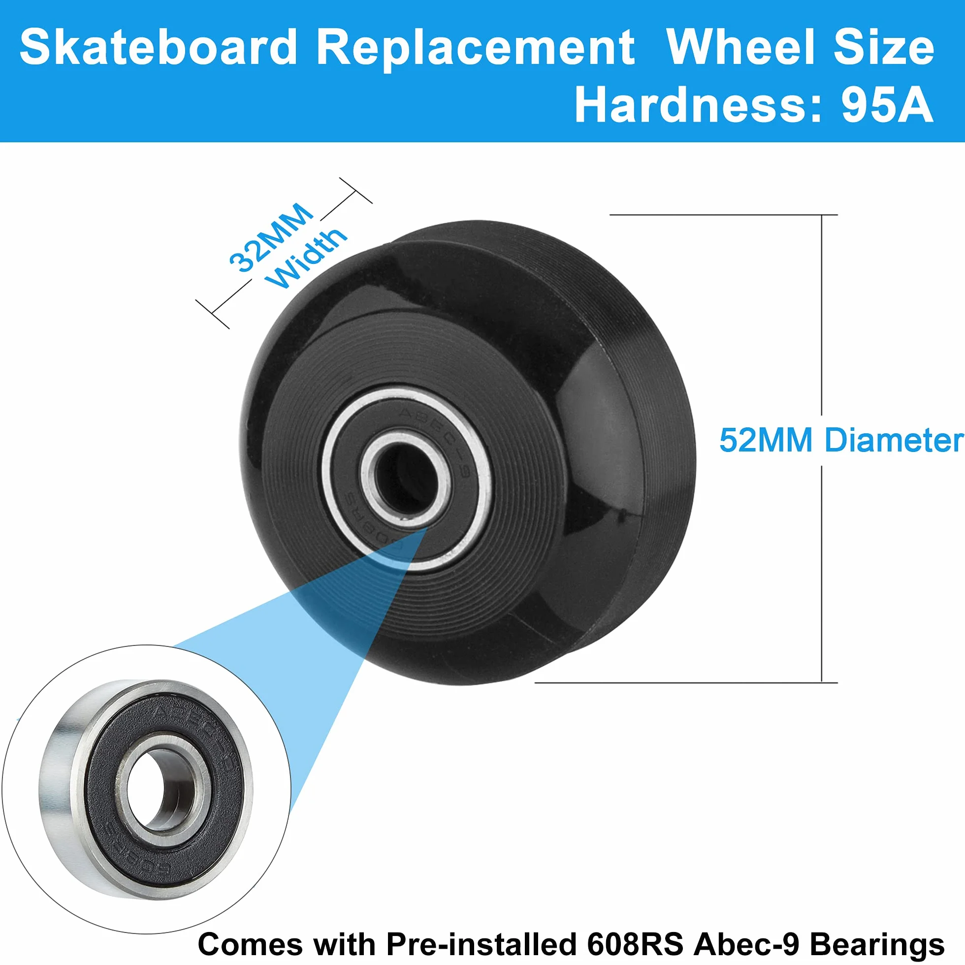 NONMON Ruote Skateboard 52mm 95A ABEC-9 608 RS Zestaw 4 szt.