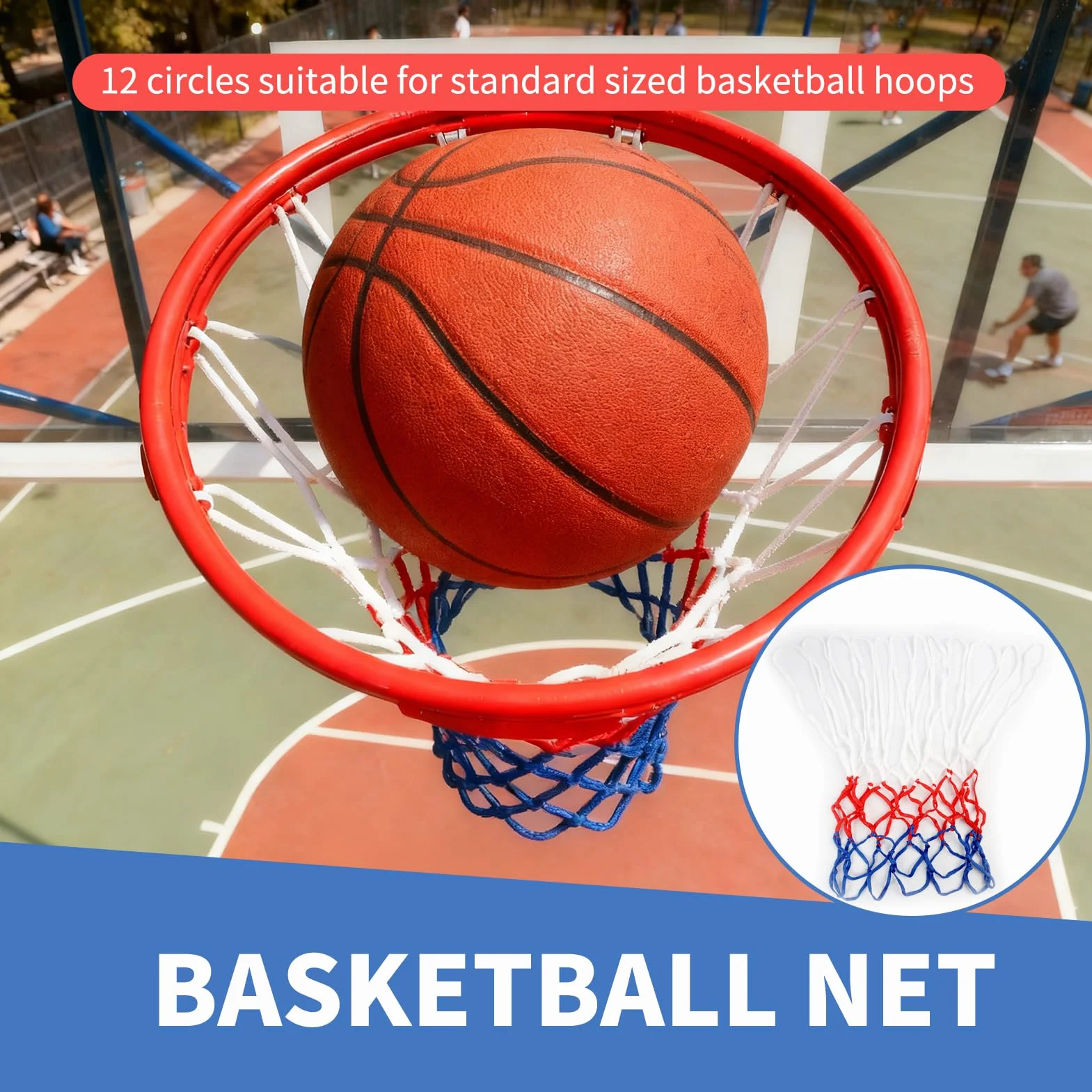 Rete Canestro Basket Rimovibile 2pcs, Ricambio 12 Anelli, Retina in Poliestere Tricolore per Esterno