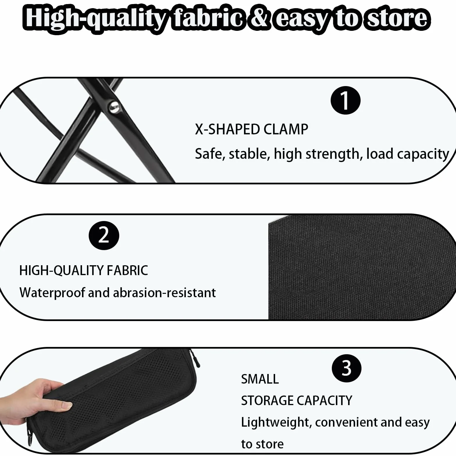 Sgabello Pieghevole Portatile da Campeggio, Sedia Esterna Compatta e Leggera con Borsa e Cerniera, Robusta e Stabile, Ideale per Pesca, Escursionismo, Viaggi e Attività Outdoor (Nero)
