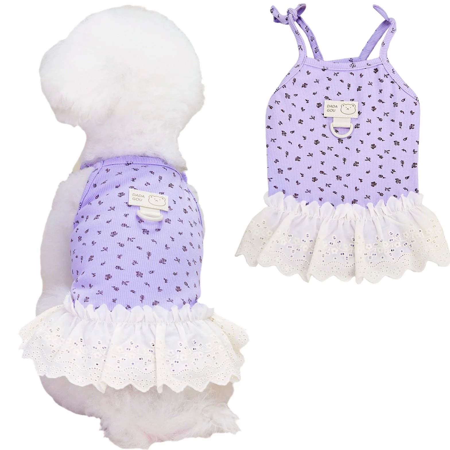 Vestito estivo per cani di taglia piccola e media, gatto, margherita, grazioso vestito per animali domestici, con anello a D, senza maniche, per Shih Tzu, Yorkie, Chihuahua Colthe (viola, L