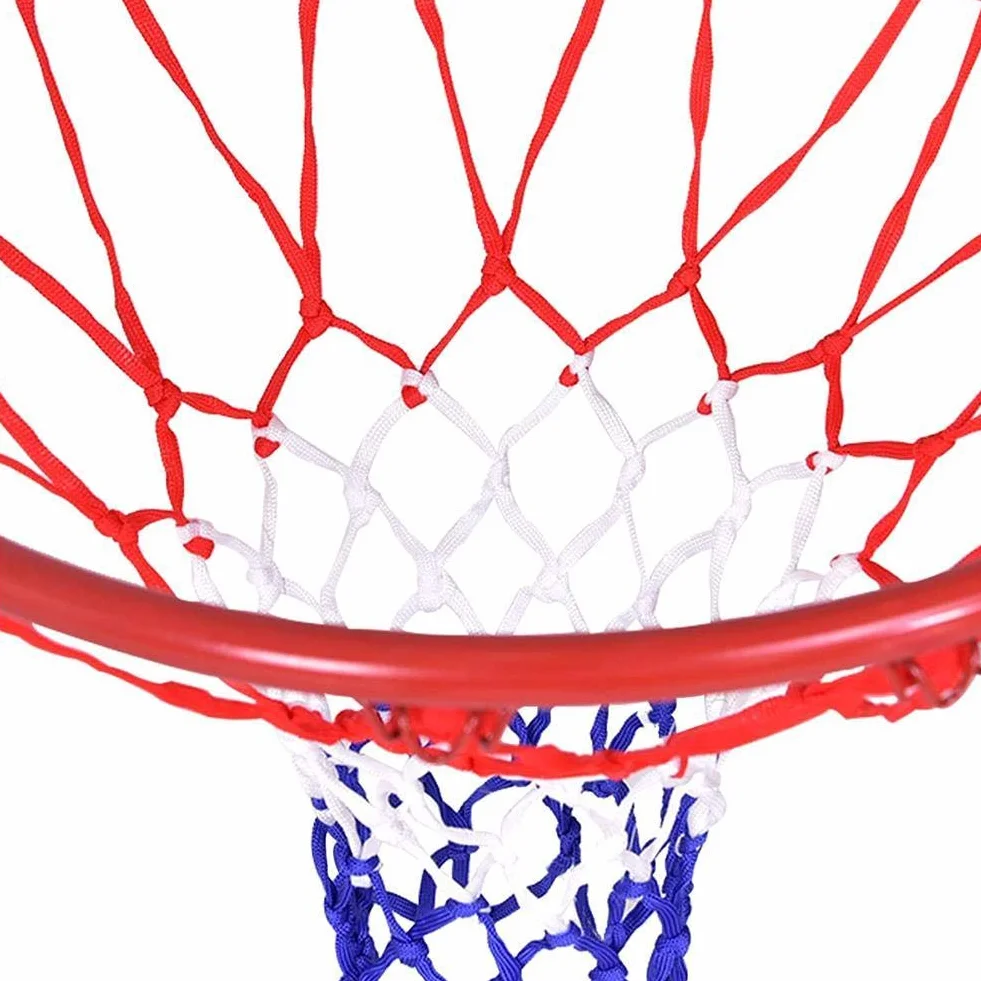 Rete di ricambio per canestro da basket in nylon intrecciato rosso/bianco/blu tricolore, 12 passanti