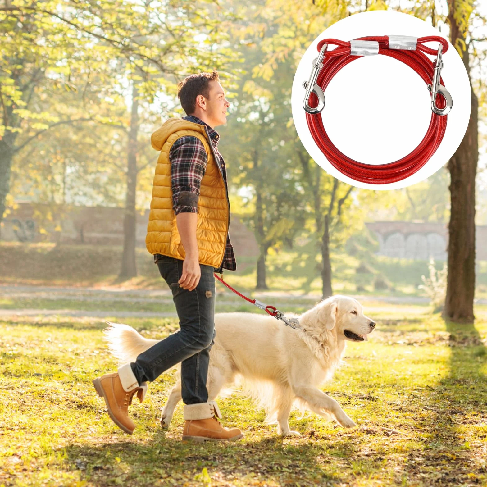 3 m Guinzaglio per Cani Lungo, Cavo Animali Domestici per Legare Il Cane, Cavo Acciaio Inossidabile 6mm, Catena di Sicurezza per Cani Grande Media Piccola Cortile Giardino, Fino a 250kg (Bianco)
