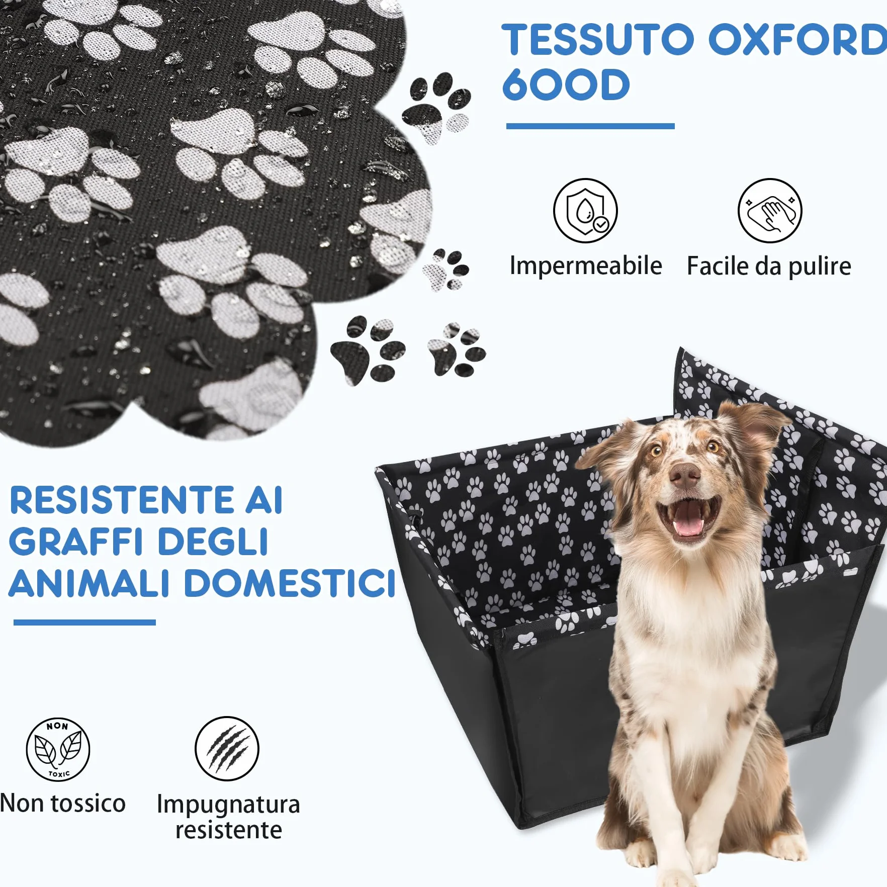 Seggiolino Auto Cane 3 in 1 Rialzato Pieghevole Impermeabile con Cintura di Sicurezza 68x57x33 cm
