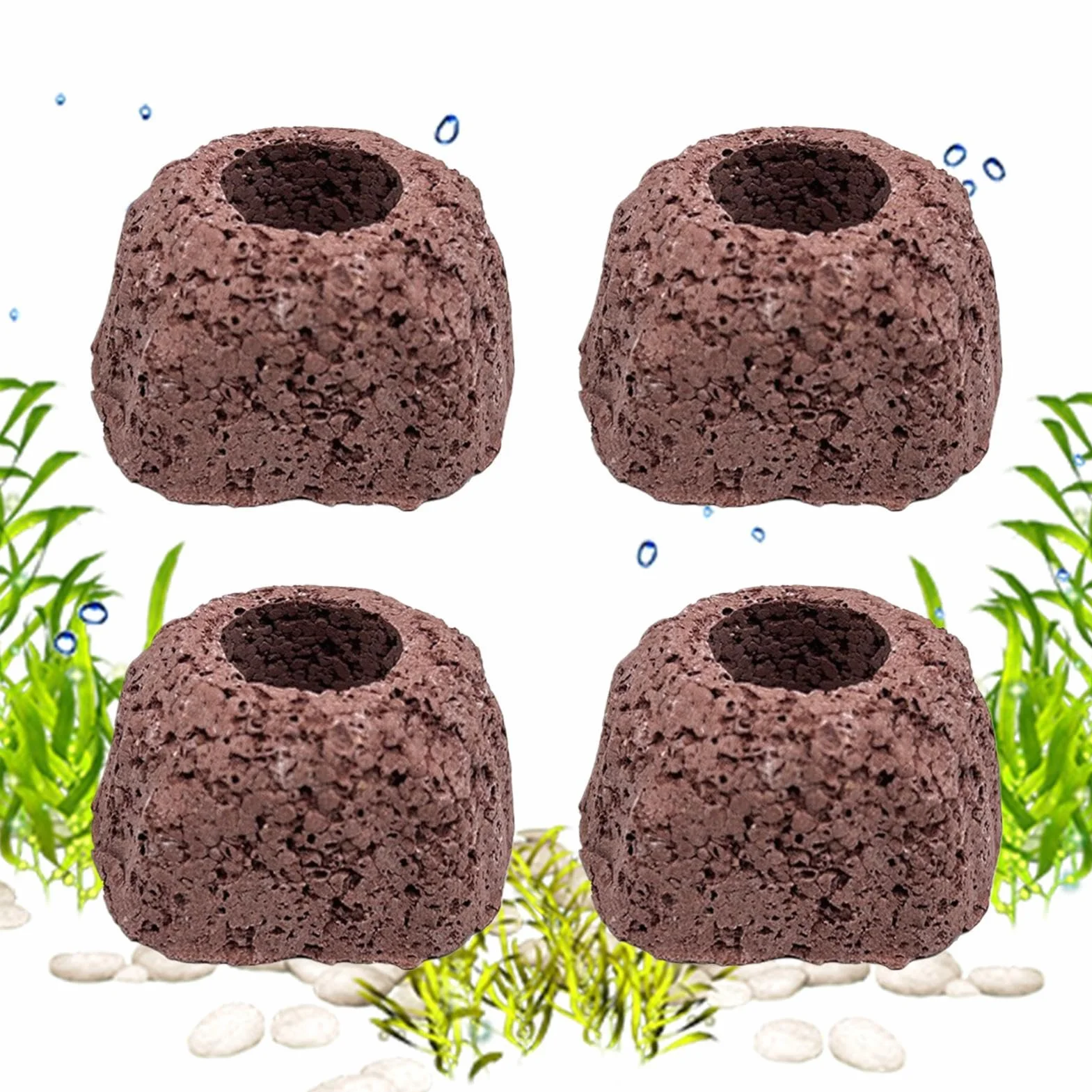 per piante da acquario, 4 pezzi, pietre vulcaniche con design anti-galleggiamento, decorativi con consistenza naturale, forniture per acquario, per eliminare gli odori