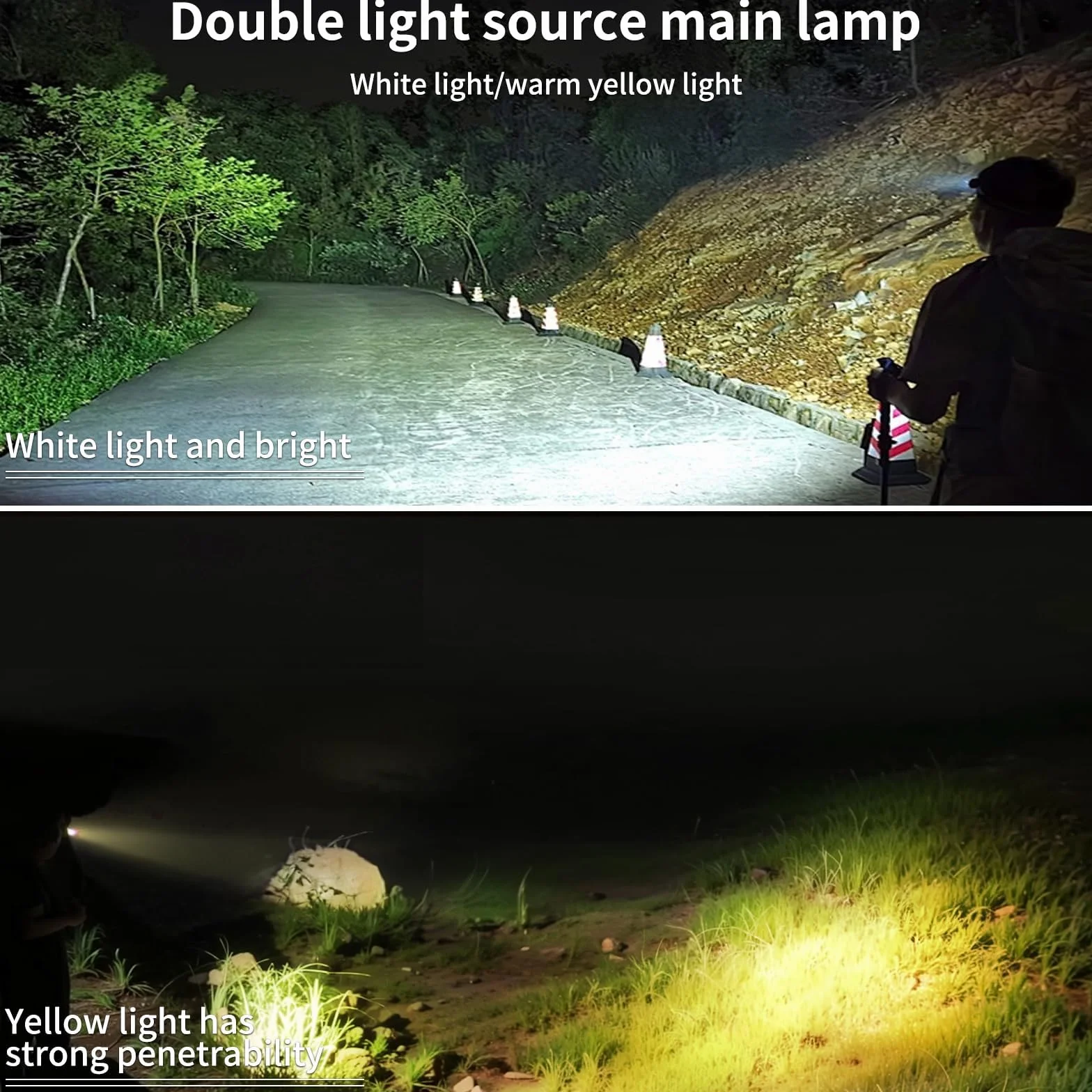 Lampada Frontale a LED Ricaricabile 3000 Lumen Impermeabile con Sensore di Gesto per Campeggio Ciclismo Pesca (2 Pezzi)