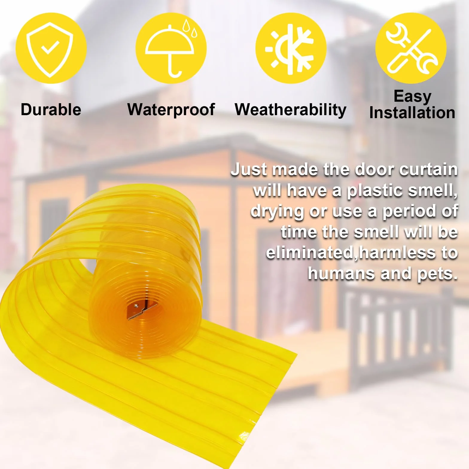 Poweka Porta per Cuccia Cane Tenda a Strisce in PVC 3,6m 20cm Gialla Trasparente Termoisolante Resistente al Freddo