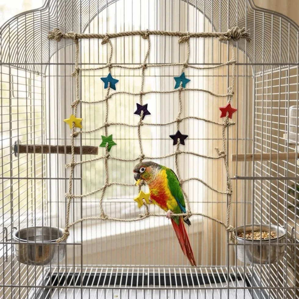 Rete da arrampicata per pappagalli con gancio, scala in corda per gabbia piccoli animali